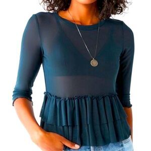 Urban Outfitters navy Mesh sheer coastal whimsy goth ruffle crop Top y2k S